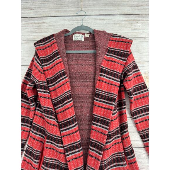 Field and Flower Striped Wool Open Front Cardigan Sweater Womens M Red Black - Picture 3 of 13